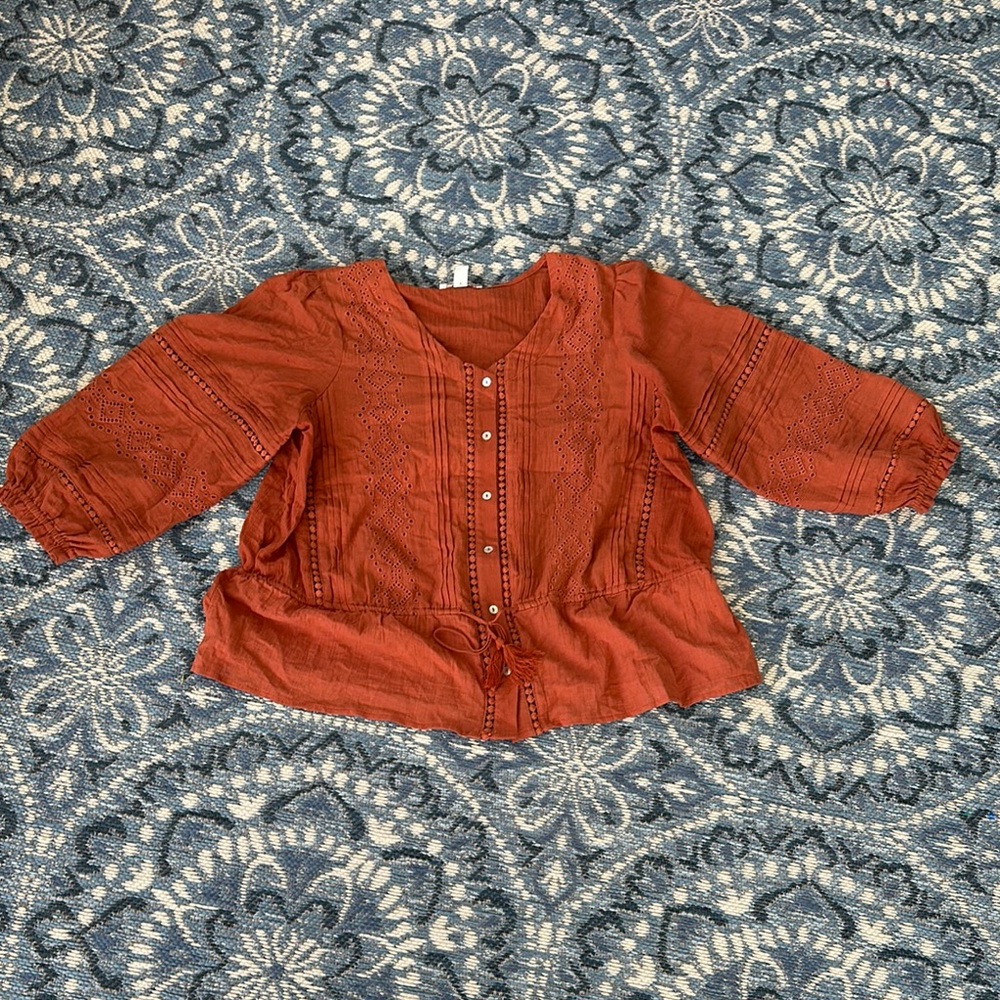 Cato Brown Blouse with Puff Sleeves and Relaxed Fit